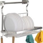 Stainless Steel Dish Drying Rack with Drainboard & Hanging Rod – Over-Sink Organizer with Sponge Holder (Silver)