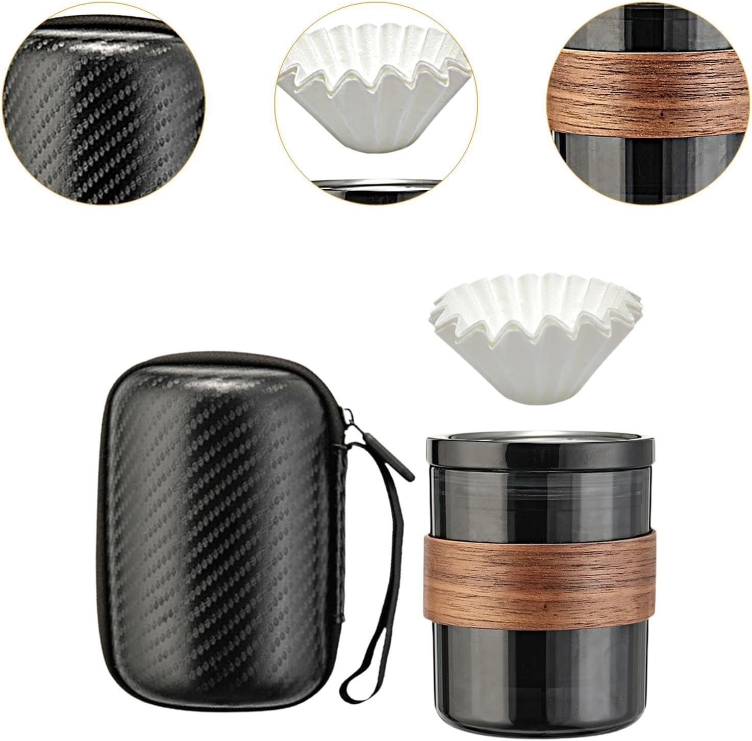 71DGjgpagiL._AC_SL1500_ 3-in-1 Portable Pour-Over Coffee Maker Set – Travel Friendly Hand Brew Kit for 1-2 People, Black - Image 6