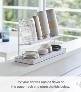 Two-Tier Countertop Bottle Drying Rack with Drain Tray – Wide Jug & Bottle Stand for Kitchen Counter, Steel Finish - Image 5