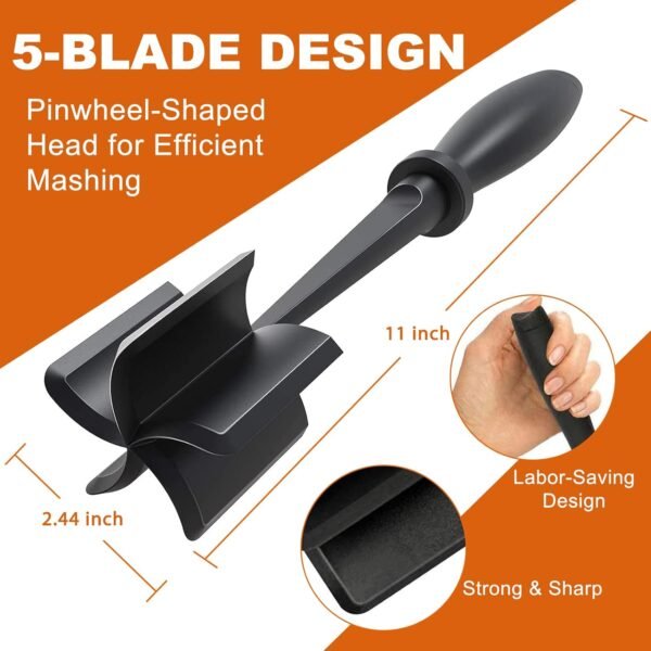 5-Blade Heat-Resistant Meat Chopper & Masher for Ground Beef – Non-Stick Safe Kitchen Tool - Image 4