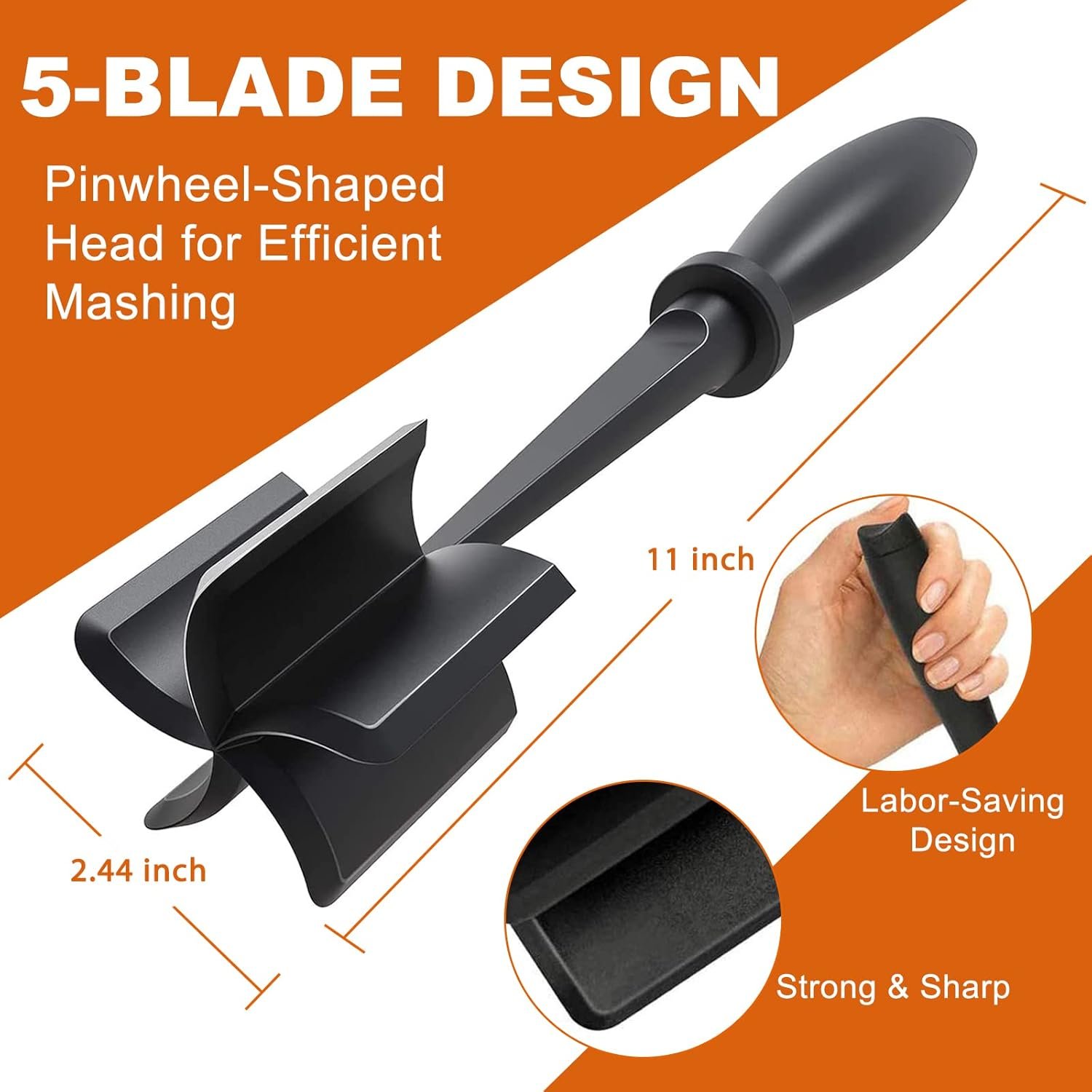 71DprU60PIL._AC_SL1500_ 5-Blade Heat-Resistant Meat Chopper & Masher for Ground Beef – Non-Stick Safe Kitchen Tool - Image 4