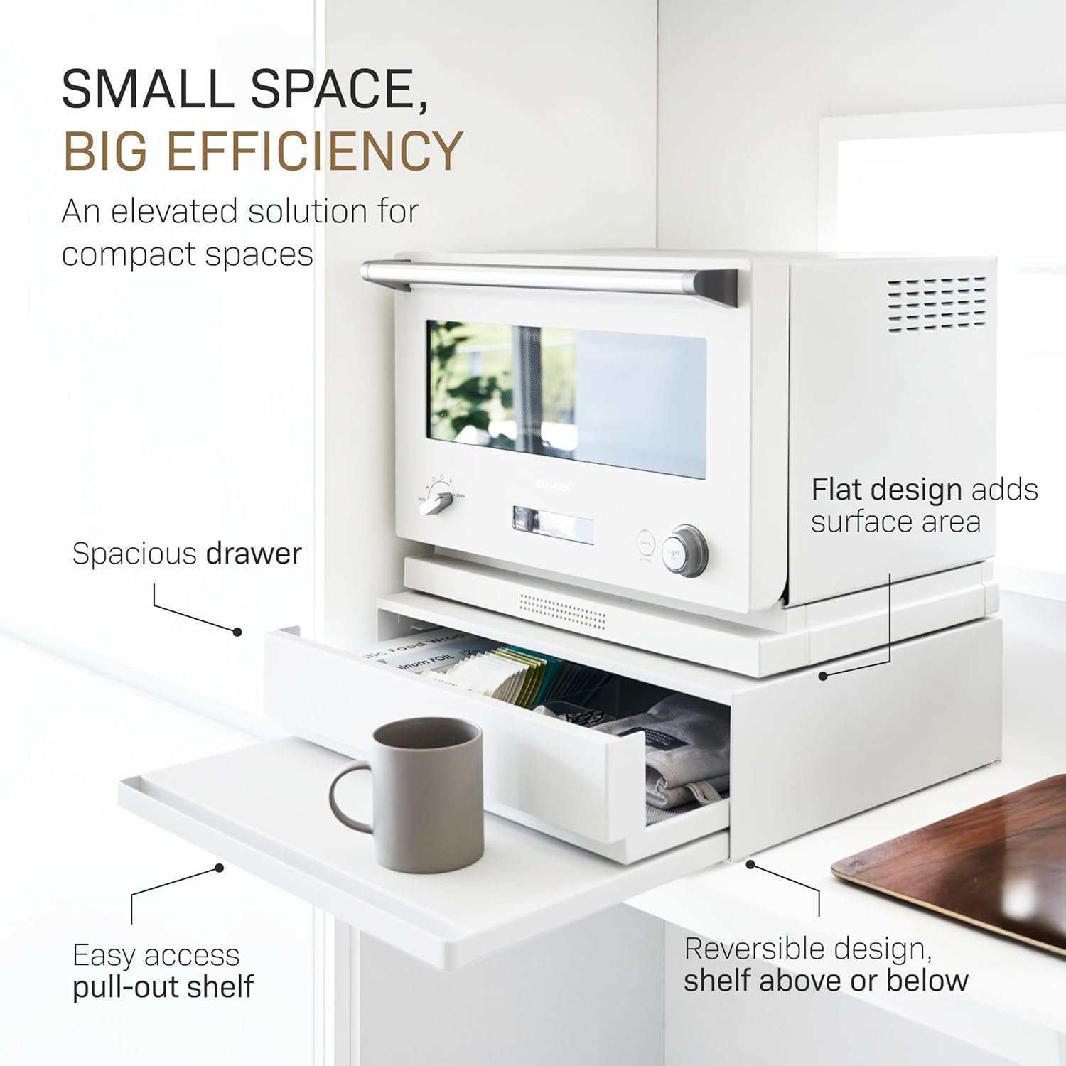 71FlpyiAt1L._AC_SL1500_ Adjustable Under-Appliance Drawer & Slide-Out Shelf Rack – 2-Way Kitchen Organizer, White Steel (Approx. 45 × 39.3-64 × 13.5 cm) - Image 4