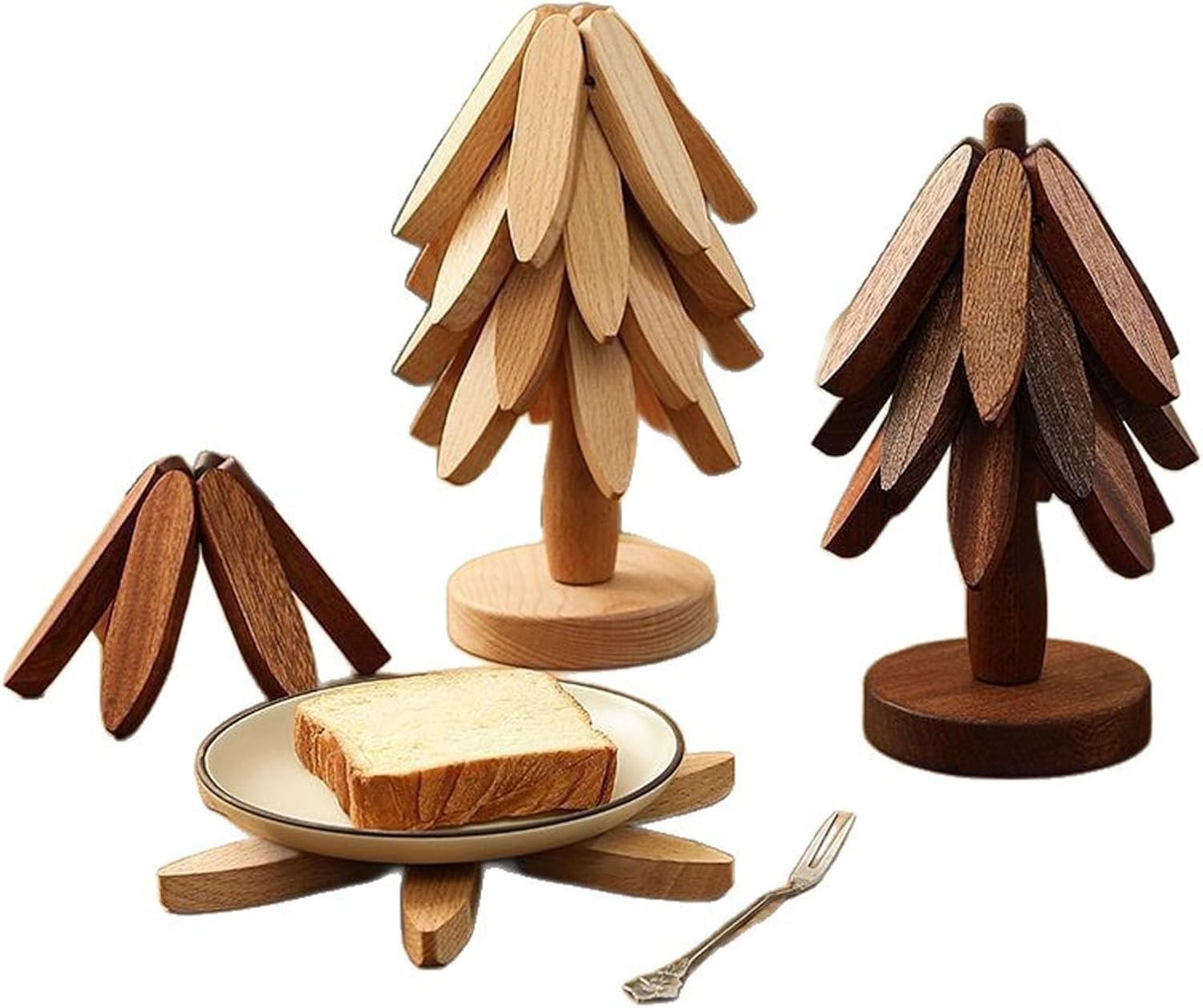 71HtI8mKi4L._AC_SL1500_ Fold-able Tree-Shape Kitchen Trivet Set – 3-Piece Heat-Resistant Pot & Dish Holders in Dark Brown, Novelty Storage Design - Image 2