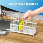 Stainless Steel Under-Sink Caddy with High Brush Holder & Soap Organizer – Rust-Resistant 304 Steel Sink Sponge Storage (White) - Image 3
