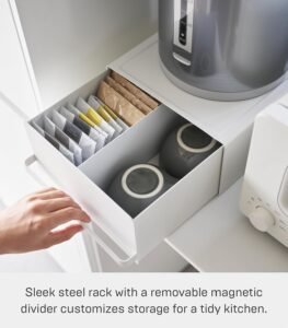 Under-Appliance Storage Rack with Drawers – Compact Counter Organizer in White Steel - Image 4