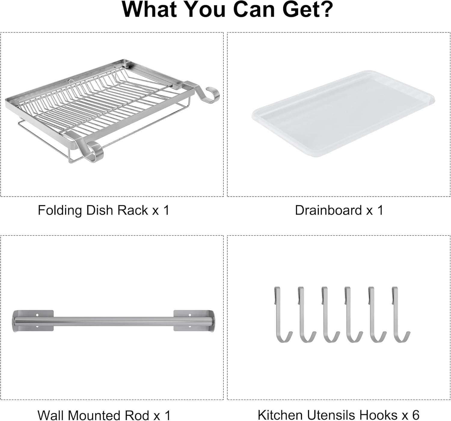 71MQVspdGUL._AC_SL1500_ Stainless Steel Dish Drying Rack with Drainboard & Hanging Rod – Over-Sink Organizer with Sponge Holder (Silver) - Image 3