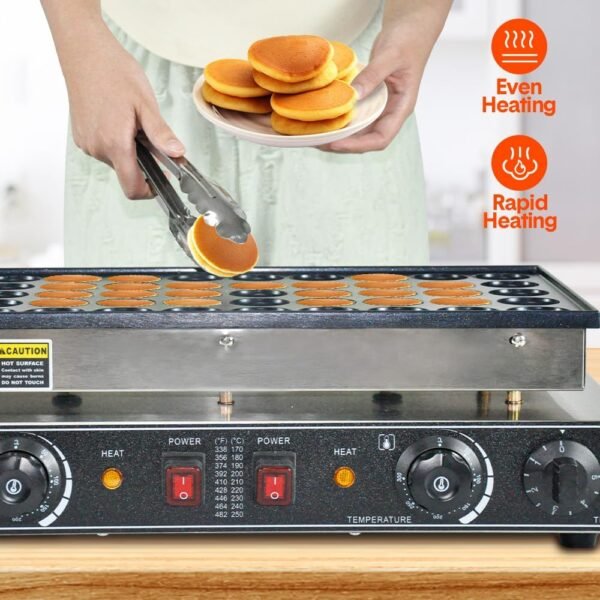 Electric Pancake & Waffle Maker Machine – Nonstick 50-Hole Mini Dutch Pancake (Poffertjes) Maker, Commercial & Home Use, Teflon Coated, 1100W - Image 6