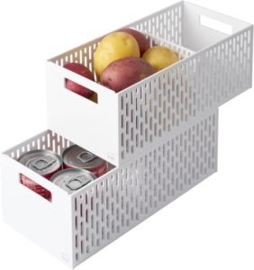 Stackable Fruit & Vegetable Storage Basket – One-Size White Plastic Basket Organizer for Kitchen Counters & Pantry - Image 5