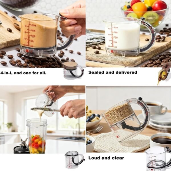 4-in-1 Adjustable Measuring Cup – Multi-Functional Measuring Tool with Scraper-Style Sealing Base, Space-Saving & Easy Clean Design for Cooking & Baking - Image 2