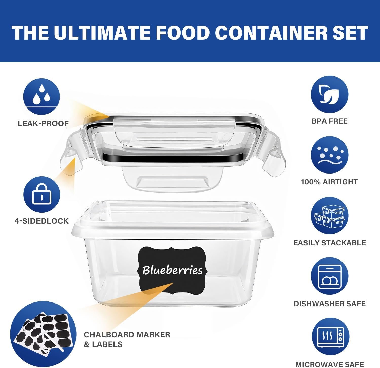 71RyHkkaG9L._AC_SL1500_ 24-Piece BPA-Free Clear Plastic Food Storage Container Set – Leak-Proof, Microwave, Freezer & Dishwasher Safe, Home Kitchen Organization - Image 4