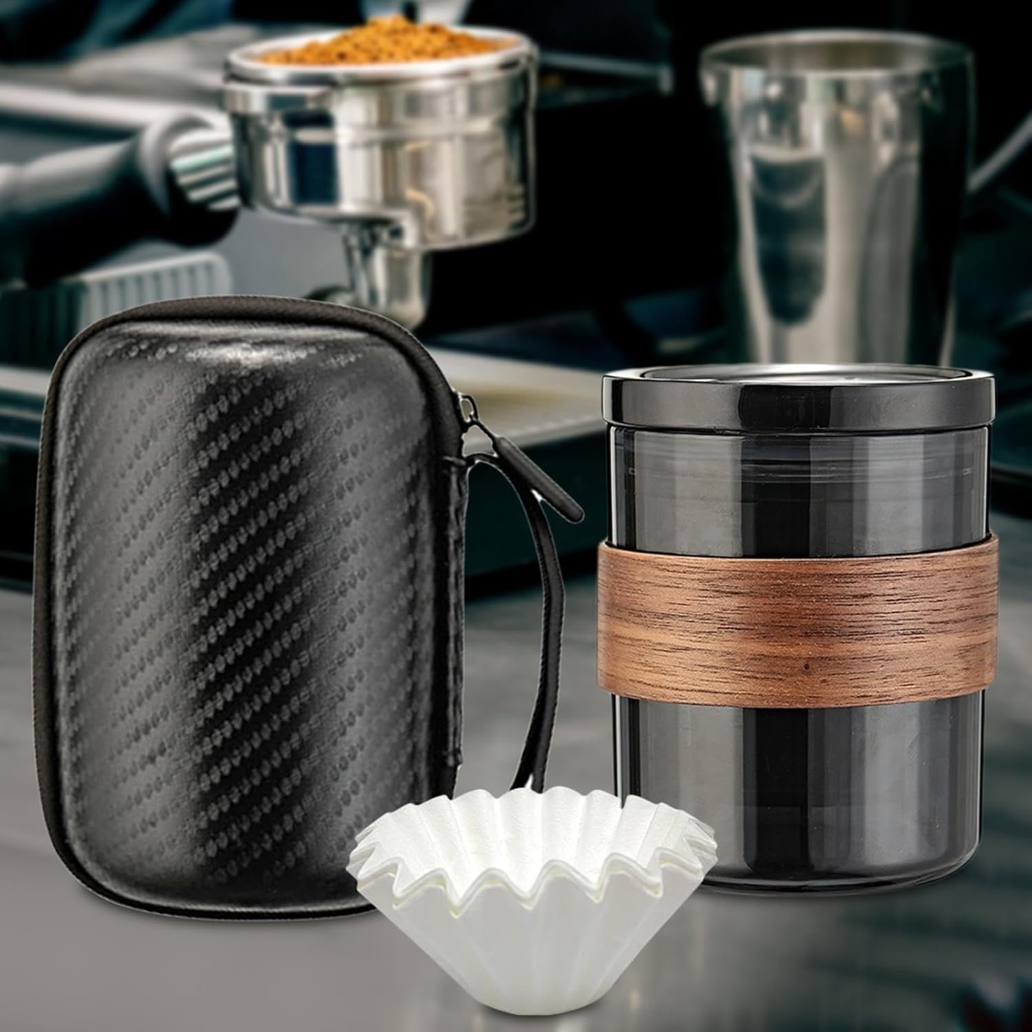 71SlvGZLogL._AC_SL1500_ 3-in-1 Portable Pour-Over Coffee Maker Set – Travel Friendly Hand Brew Kit for 1-2 People, Black - Image 1