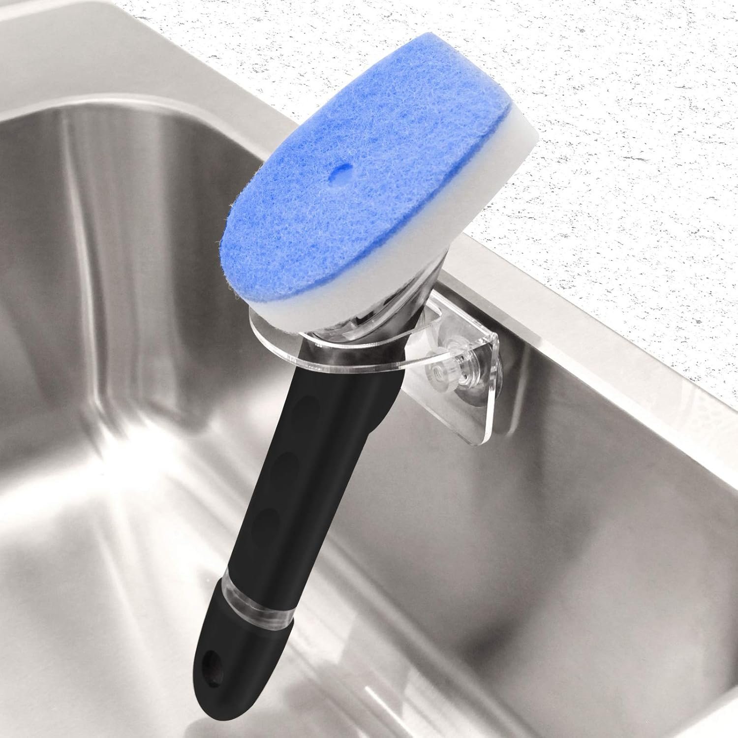 71Te2YywKnL._AC_SL1500_ Clear Acrylic Dish Brush Holder – Vertical Sink Caddy with Suction Mount (2-Pack) - Image 1