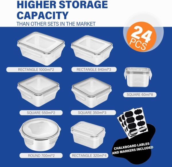 24-Piece BPA-Free Clear Plastic Food Storage Container Set – Leak-Proof, Microwave, Freezer & Dishwasher Safe, Home Kitchen Organization - Image 5