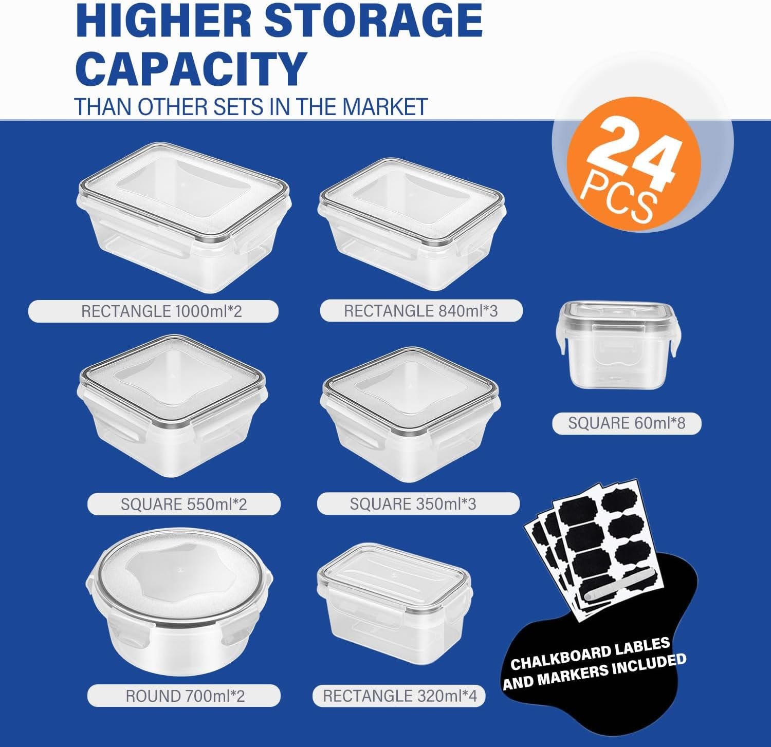 71TnCvAYV6L._AC_SL1500_ 24-Piece BPA-Free Clear Plastic Food Storage Container Set – Leak-Proof, Microwave, Freezer & Dishwasher Safe, Home Kitchen Organization - Image 5