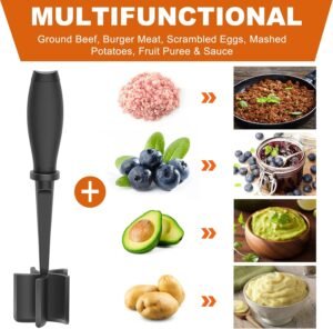 5-Blade Heat-Resistant Meat Chopper & Masher for Ground Beef – Non-Stick Safe Kitchen Tool - Image 3