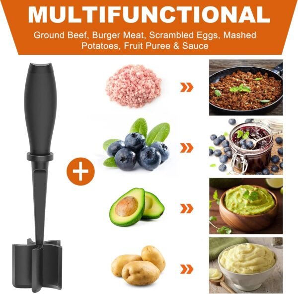 5-Blade Heat-Resistant Meat Chopper & Masher for Ground Beef – Non-Stick Safe Kitchen Tool - Image 3