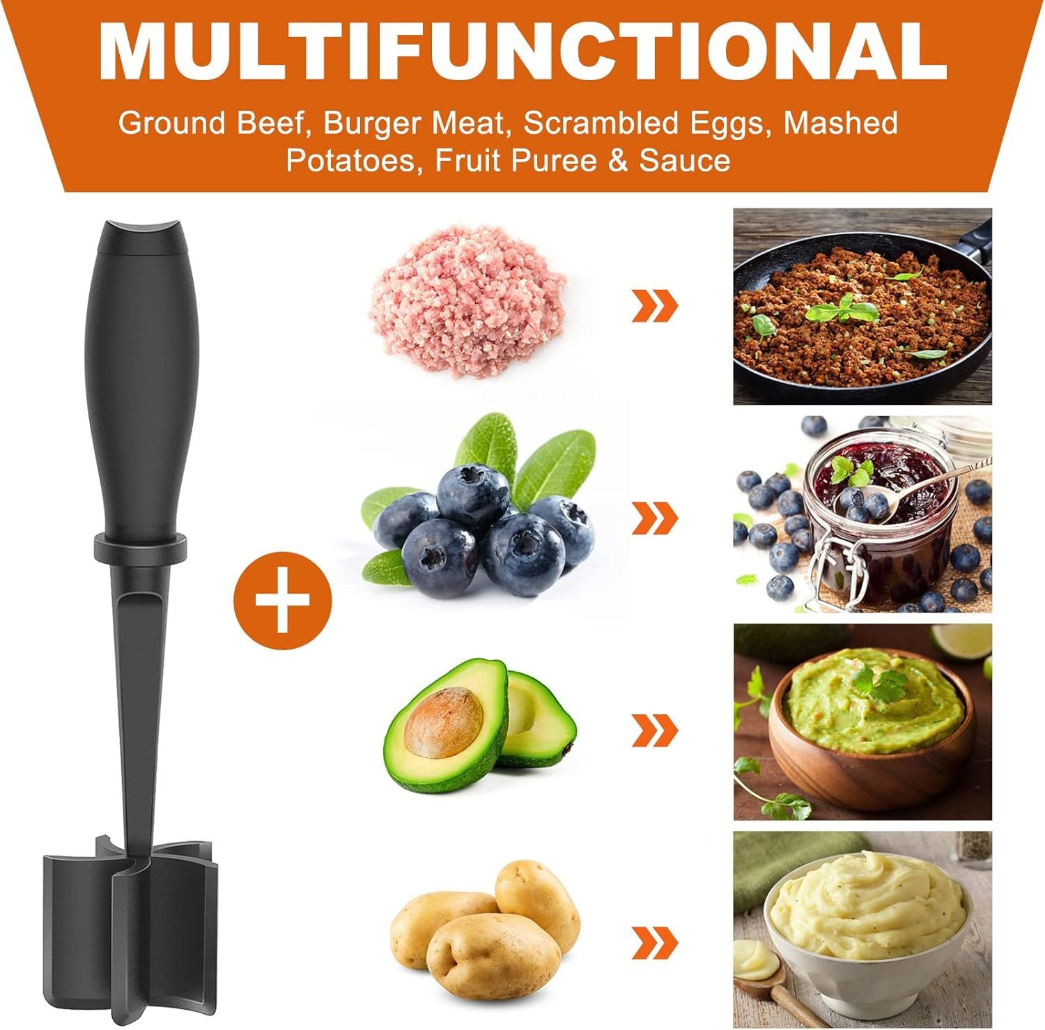 71+VGsetNRL._AC_SL1500_ 5-Blade Heat-Resistant Meat Chopper & Masher for Ground Beef – Non-Stick Safe Kitchen Tool - Image 3