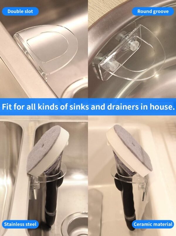 Clear Acrylic Dish Brush Holder – Vertical Sink Caddy with Suction Mount (2-Pack) - Image 6