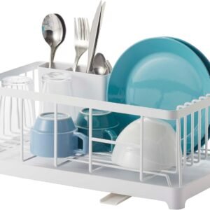 Compact Wire Dish Drainer Rack with Self-Draining Spout – White Steel Finish