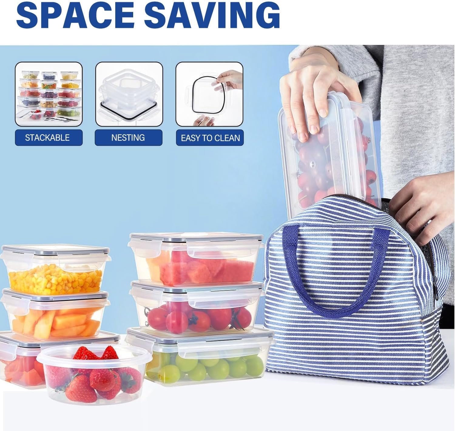 71Zu0FgY7FL._AC_SL1500_ 24-Piece BPA-Free Clear Plastic Food Storage Container Set – Leak-Proof, Microwave, Freezer & Dishwasher Safe, Home Kitchen Organization - Image 6