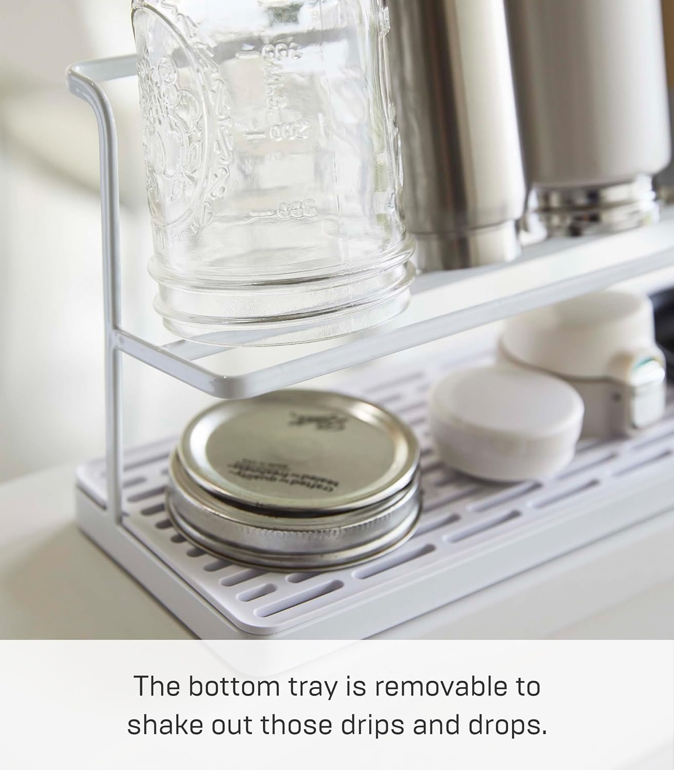 71aV6K0g7XL._AC_SL1500_ Two-Tier Countertop Bottle Drying Rack with Drain Tray – Wide Jug & Bottle Stand for Kitchen Counter, Steel Finish - Image 4