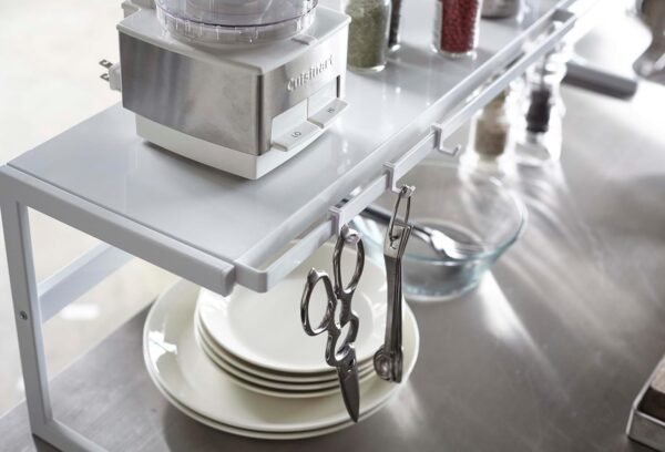 Expandable Kitchen Counter Shelf Organizer – Adjustable Width Rack for Cabinets, Pantry & Countertops, Durable White Steel - Image 4