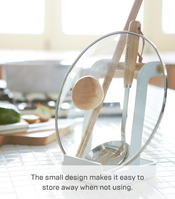 Steel Ladle & Lid Rest Stand – Kitchen Utensil Organizer with Drip Tray, White + Wood Accent - Image 5