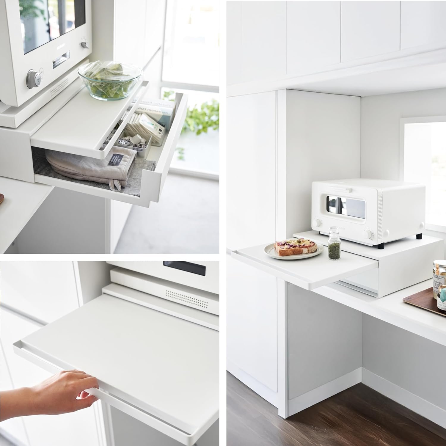 71dy8+dsnrL._AC_SL1500_ Adjustable Under-Appliance Drawer & Slide-Out Shelf Rack – 2-Way Kitchen Organizer, White Steel (Approx. 45 × 39.3-64 × 13.5 cm) - Image 3