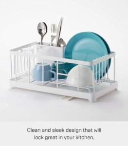 Compact Wire Dish Drainer Rack with Self-Draining Spout – White Steel Finish - Image 7