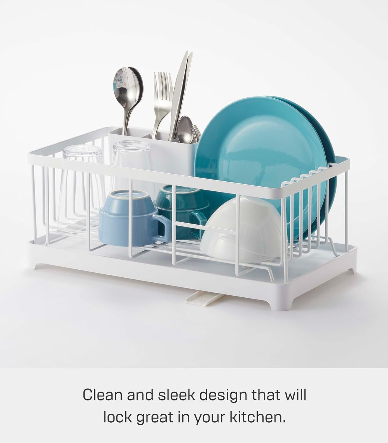 71eYews6WVL._AC_SL1500_ Compact Wire Dish Drainer Rack with Self-Draining Spout – White Steel Finish - Image 7
