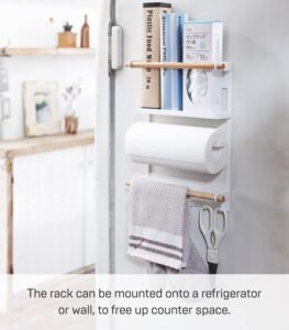 Magnetic Kitchen Organizer Rack – Steel Wall/Fridge Mount Storage Shelf with Hooks, White Finish - Image 5