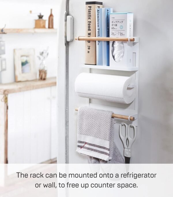 Magnetic Kitchen Organizer Rack – Steel Wall/Fridge Mount Storage Shelf with Hooks, White Finish - Image 5