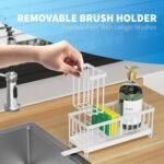 Stainless Steel Under-Sink Caddy with High Brush Holder & Soap Organizer – Rust-Resistant 304 Steel Sink Sponge Storage (White) - Image 2