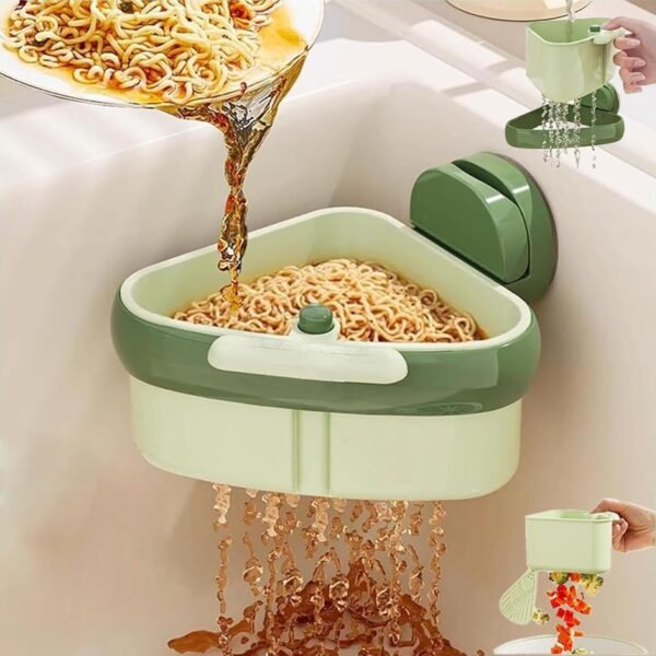 Corner Sink Suction Cup Rack – Triangular Drain Basket with Food-Waste Catcher, Press-Lock Installation, 2026 Upgraded Green Kitchen Organizer - Image 1