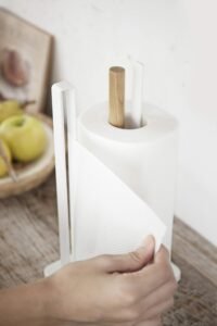 Steel Kitchen Roll Holder – White Finish Paper Towel Dispenser for Countertop or Cabinet