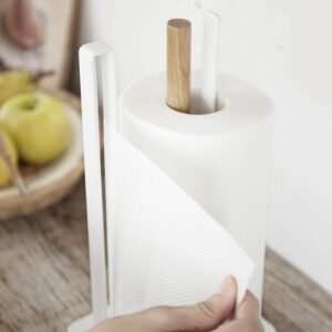 Steel Kitchen Roll Holder – White Finish Paper Towel Dispenser for Countertop or Cabinet