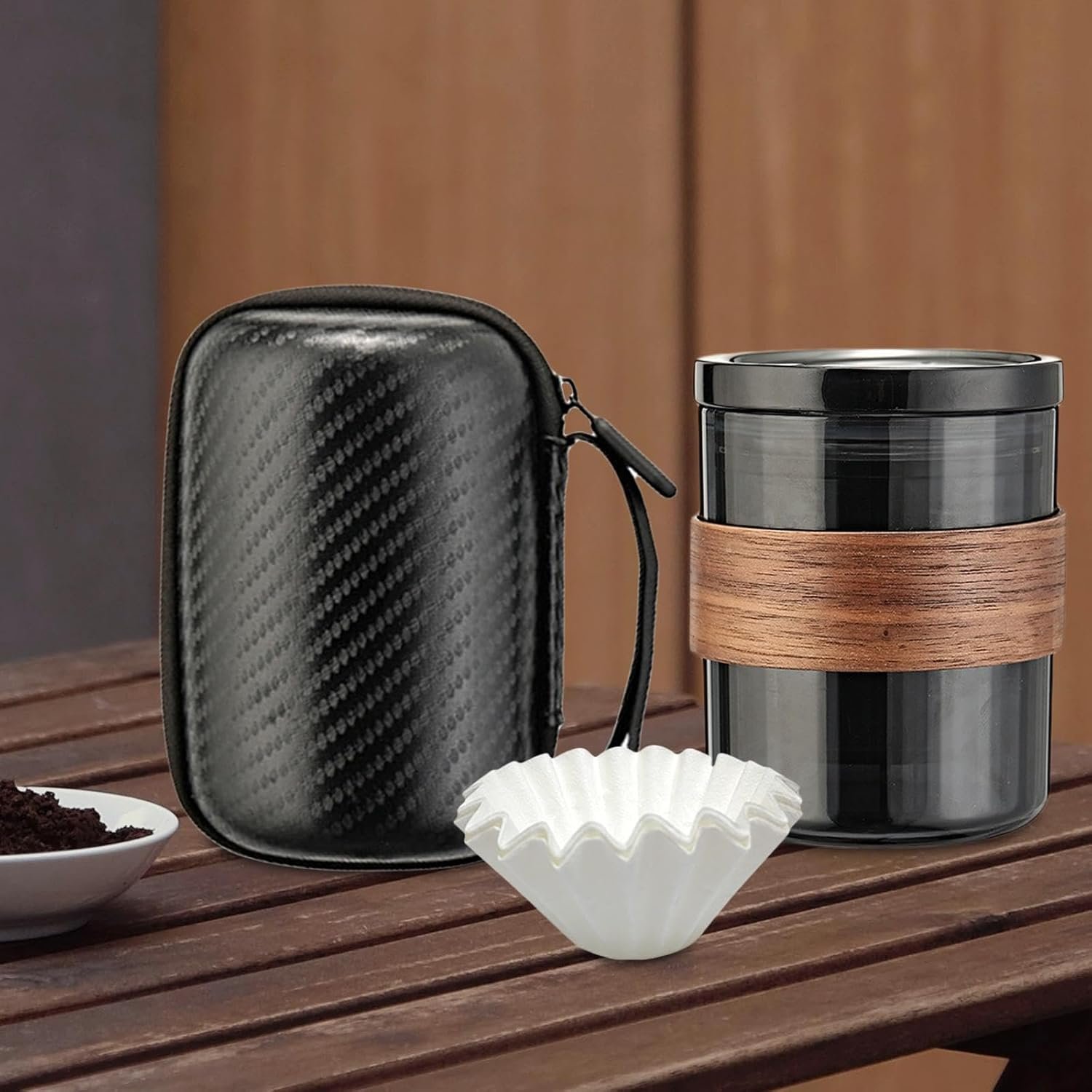 71ncUvP2ZKL._AC_SL1500_ 3-in-1 Portable Pour-Over Coffee Maker Set – Travel Friendly Hand Brew Kit for 1-2 People, Black - Image 7