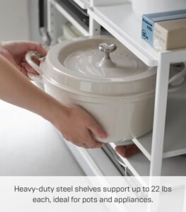 Height-Adjustable Under-Sink Storage Rack – 3-Tier White Steel Organizer with Hooks - Image 3