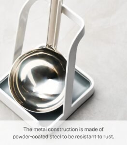 Stainless Steel Ladle & Lid Stand – Compact Utensil Holder for Kitchen Countertop, White Finish