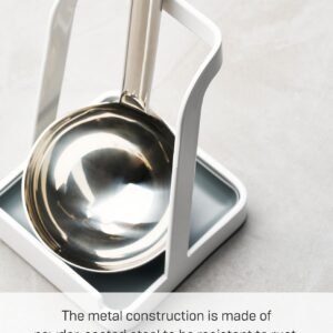 Stainless Steel Ladle & Lid Stand – Compact Utensil Holder for Kitchen Countertop, White Finish