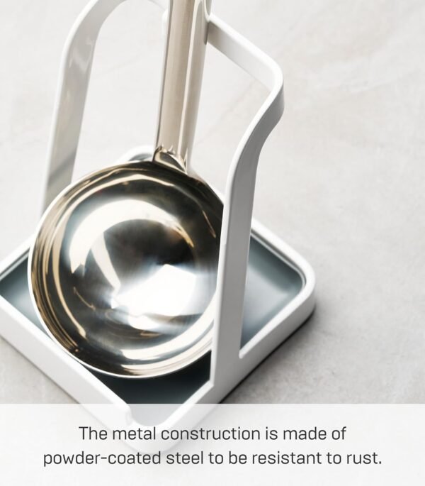 Stainless Steel Ladle & Lid Stand – Compact Utensil Holder for Kitchen Countertop, White Finish - Image 1