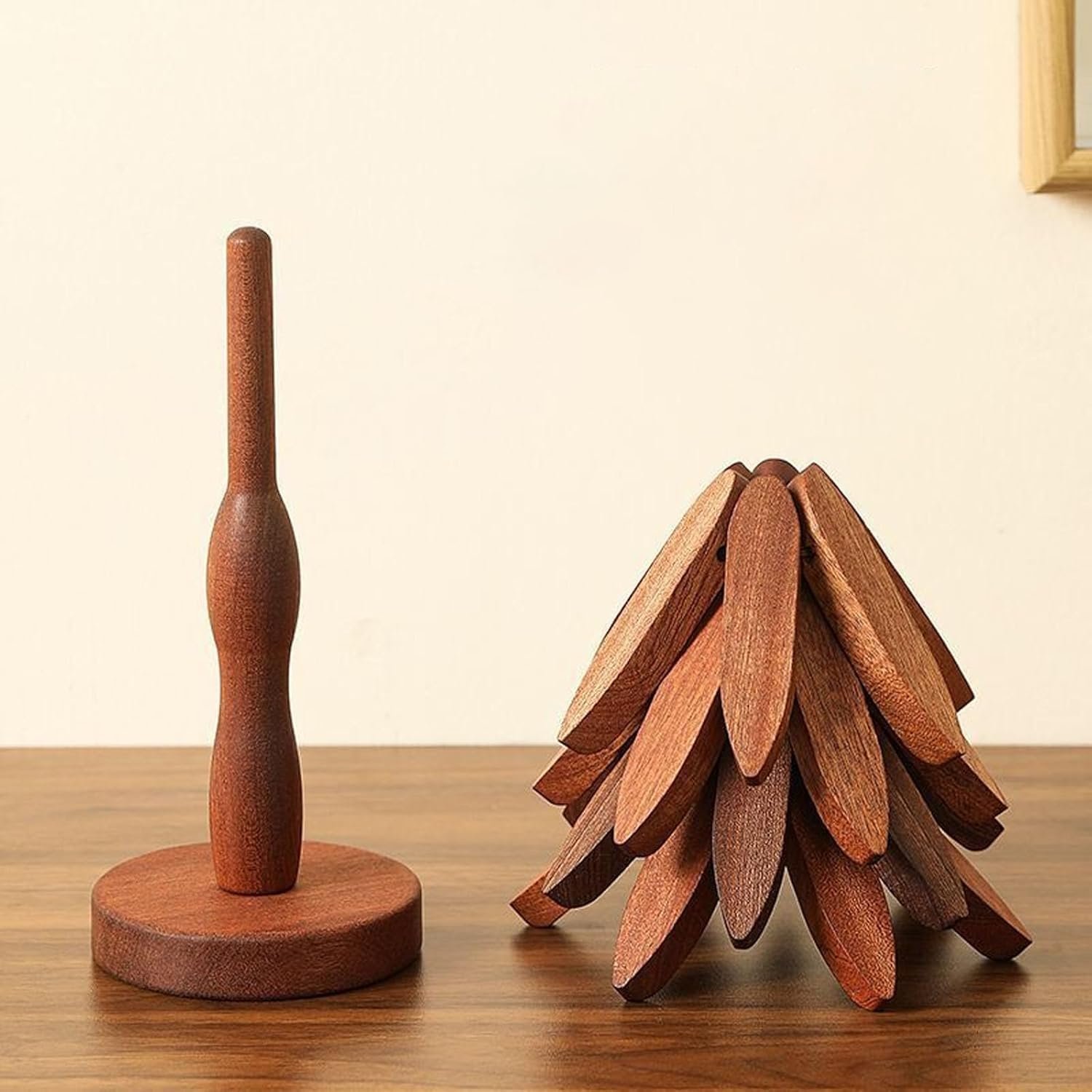 71v1oCgNrvL._AC_SL1500_ Fold-able Tree-Shape Kitchen Trivet Set – 3-Piece Heat-Resistant Pot & Dish Holders in Dark Brown, Novelty Storage Design - Image 4