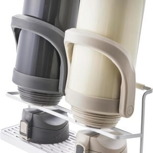 Two-Tier Countertop Bottle Drying Rack with Drain Tray – Wide Jug & Bottle Stand for Kitchen Counter, Steel Finish