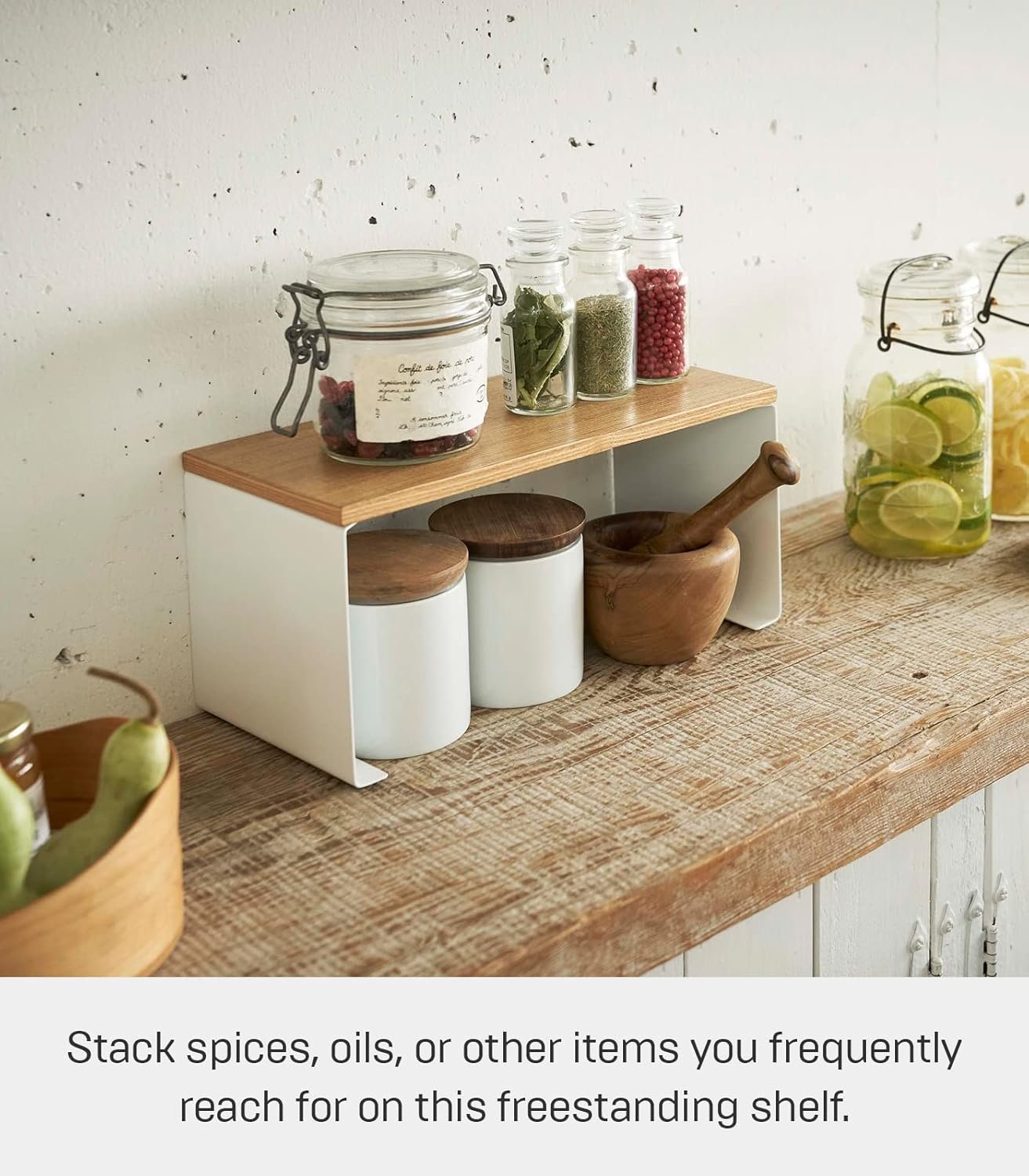 71wYoI5akBL._AC_SL1500_ Wood-Top Stackable Kitchen Rack – Steel Frame with Wooden Shelf, White Finish - Image 6