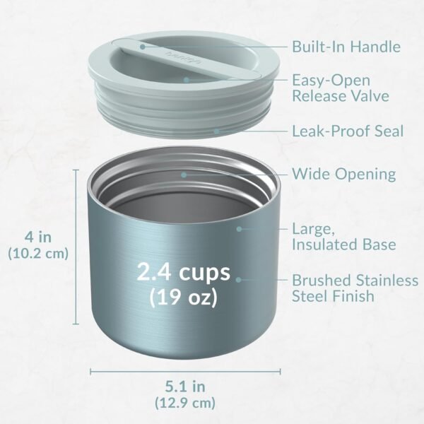 Stainless Steel Insulated Food Container – 560 ml Leak-Resistant Lunch Jar for Hot & Cold Meals, Aqua - Image 3