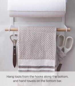 Magnetic Kitchen Organizer Rack – Steel Wall/Fridge Mount Storage Shelf with Hooks, White Finish - Image 6