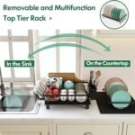2-Tier Dish Drying Rack with Drainboard & Utensil Holder – Large Capacity Kitchen Counter Drainer Set, Black - Image 7