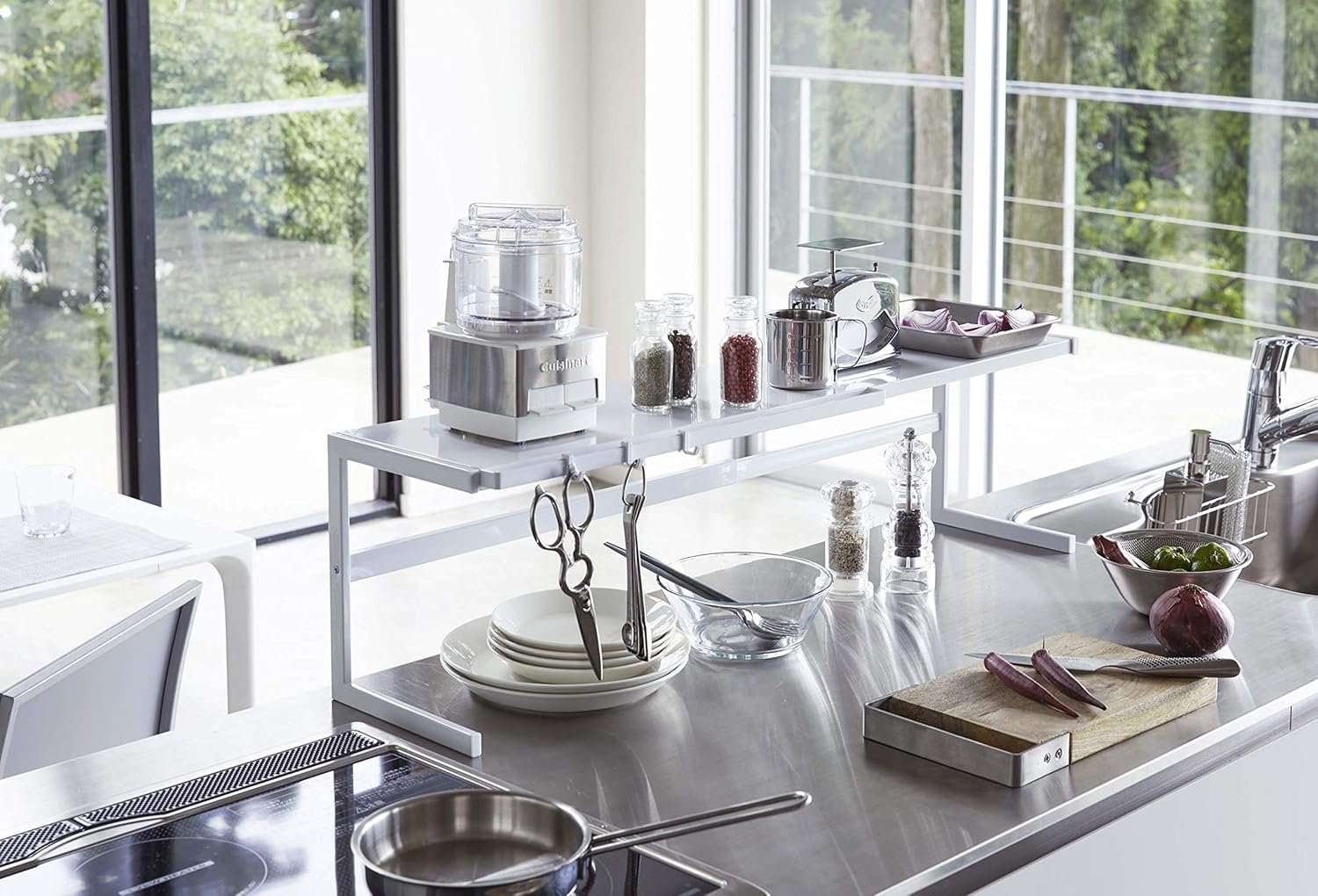 812aaRIcauL._AC_SL1500_ Expandable Kitchen Counter Shelf Organizer – Adjustable Width Rack for Cabinets, Pantry & Countertops, Durable White Steel - Image 8