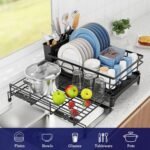 Stainless Steel Expandable Dish Drying Rack with Drainboard & Cutlery Holder – Black Finish - Image 7