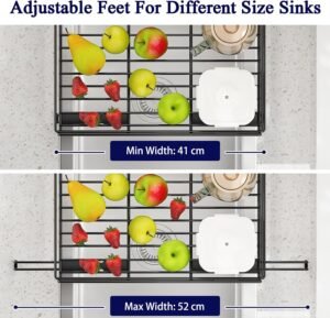 Stainless Steel Expandable Dish Drying Rack with Drainboard & Cutlery Holder – Black Finish - Image 5